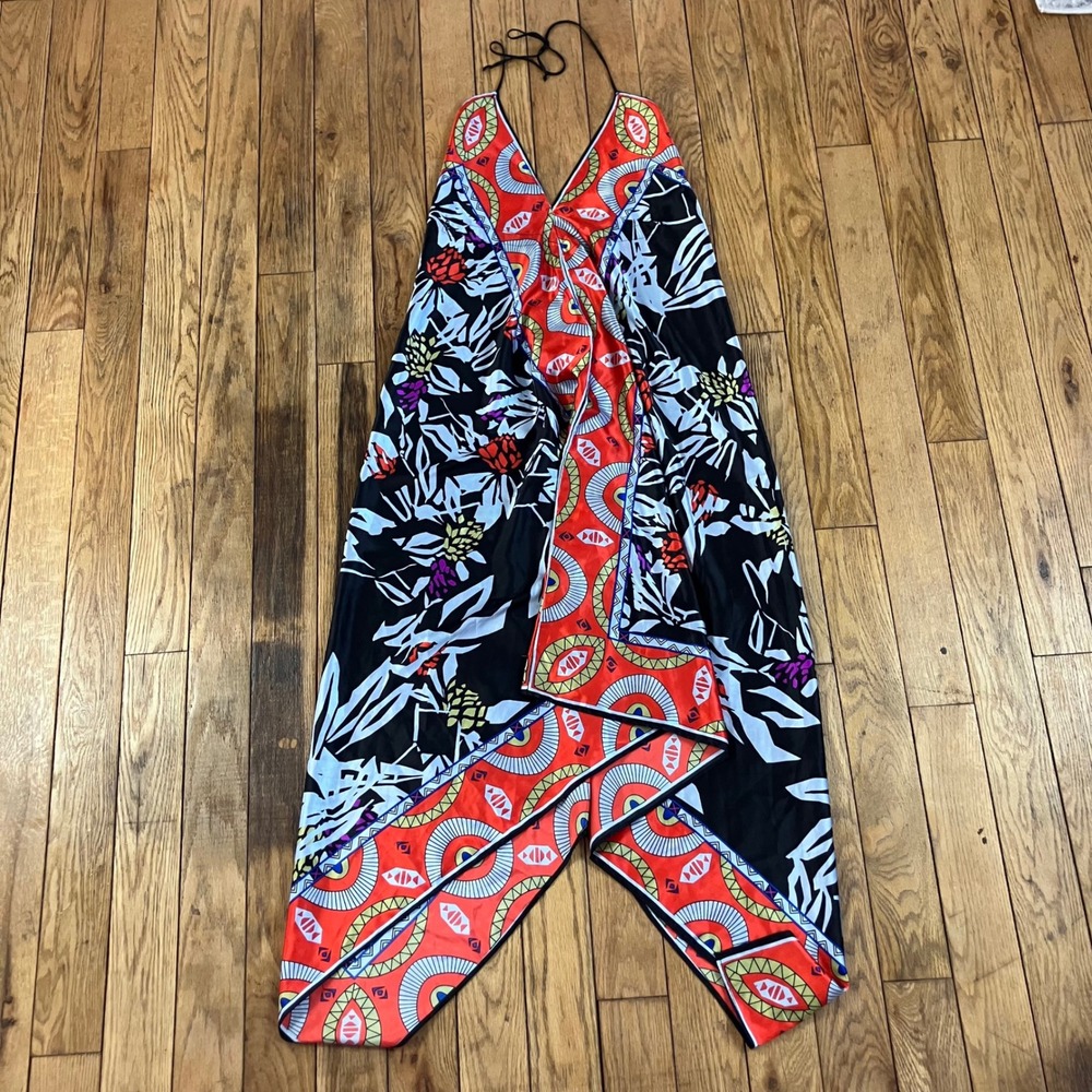 Vintage Rubber Ducky Productions Halter Maxi Dress Scarf Print‎ Handkerchief Hem